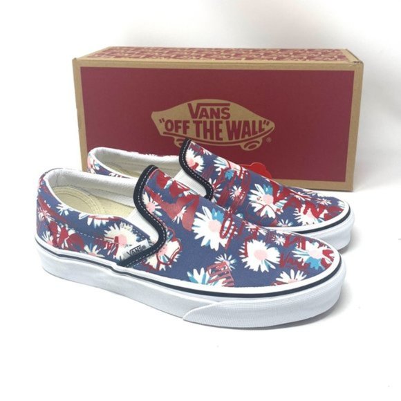 🌸Sale🌸 VANS Classic Womens Slip-On Low Top Crew Floral Blue Canvas VN0A4BV31JA - Picture 1 of 11